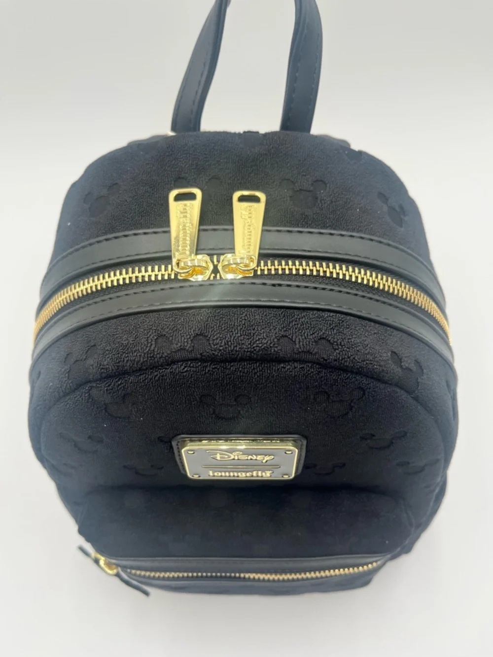Loungefly Black Mickey Terrycloth Backpack with White Glove Charm